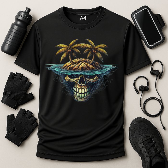 Cool Island Palm Trees Skull Beach Pirate Nautical Performance Shirt