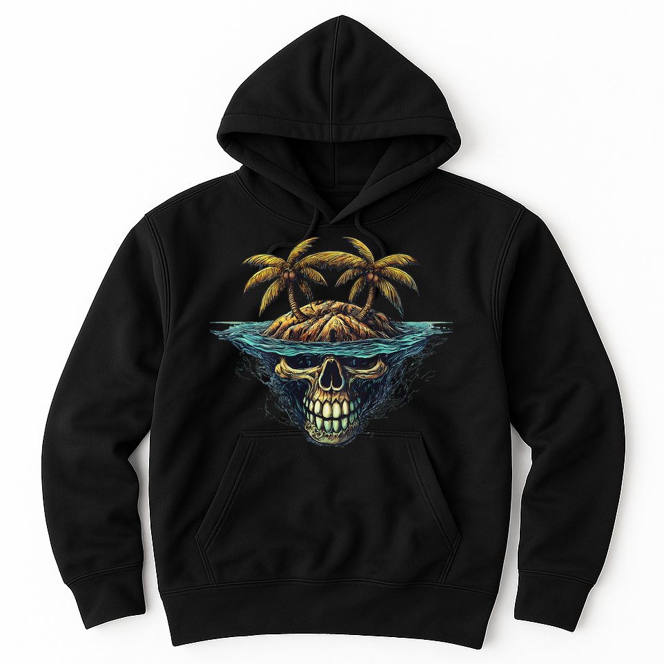 Cool Island Palm Trees Skull Beach Pirate Nautical Hoodie