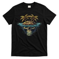 Cool Island Palm Trees Skull Beach Pirate Nautical T-Shirt