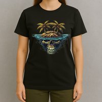 Cool Island Palm Trees Skull Beach Pirate Nautical T-Shirt