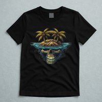 Cool Island Palm Trees Skull Beach Pirate Nautical T-Shirt