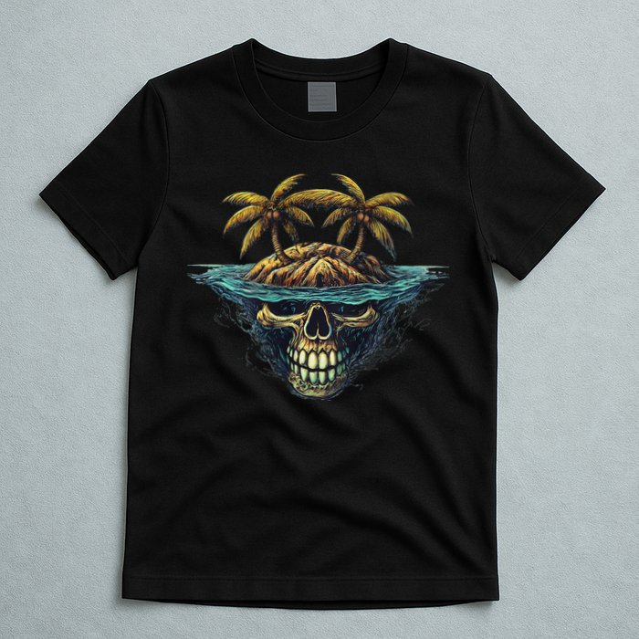 Cool Island Palm Trees Skull Beach Pirate Nautical T-Shirt