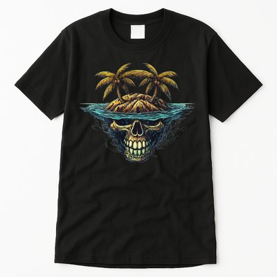 Cool Island Palm Trees Skull Beach Pirate Nautical Tall T-Shirt