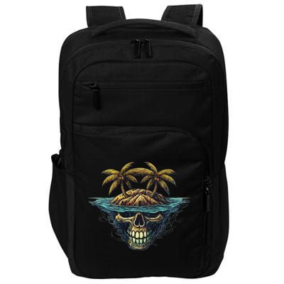 Cool Island Palm Trees Skull Beach Pirate Nautical Impact Tech Backpack