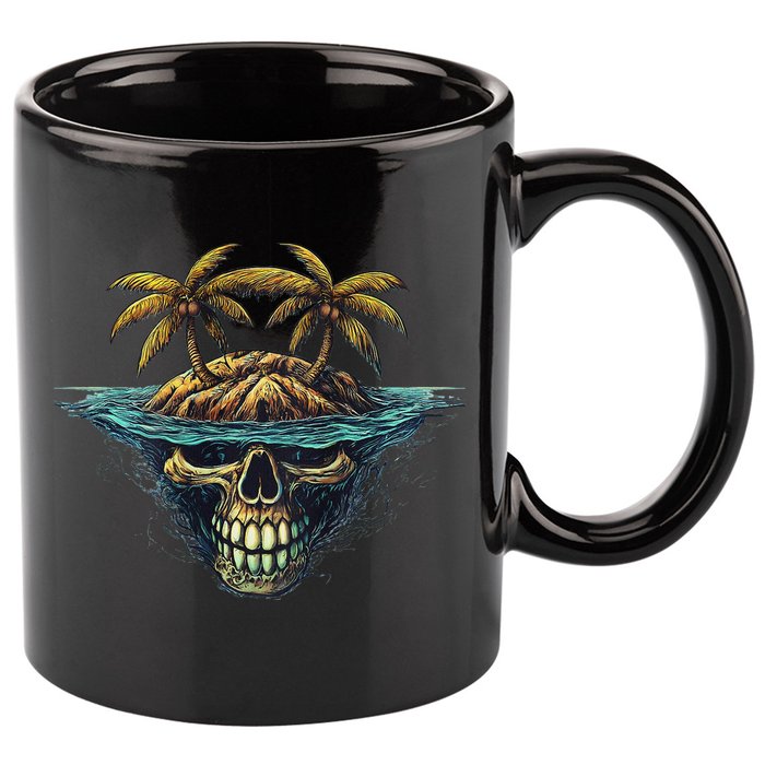 Cool Island Palm Trees Skull Beach Pirate Nautical 11oz C Handle Ceramic Mug