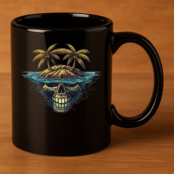 Cool Island Palm Trees Skull Beach Pirate Nautical 11oz C Handle Ceramic Mug