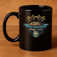 Cool Island Palm Trees Skull Beach Pirate Nautical 11oz C Handle Ceramic Mug