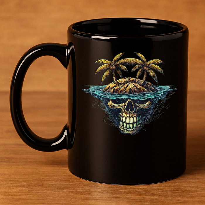Cool Island Palm Trees Skull Beach Pirate Nautical 11oz C Handle Ceramic Mug