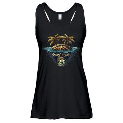 Cool Island Palm Trees Skull Beach Pirate Nautical Ladies Essential Flowy Tank