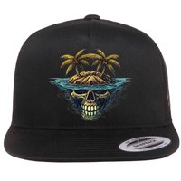 Cool Island Palm Trees Skull Beach Pirate Nautical Flat Bill Trucker Hat