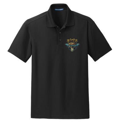 Cool Island Palm Trees Skull Beach Pirate Nautical Dry Zone Grid Polo