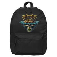 Cool Island Palm Trees Skull Beach Pirate Nautical 16 in Basic Backpack