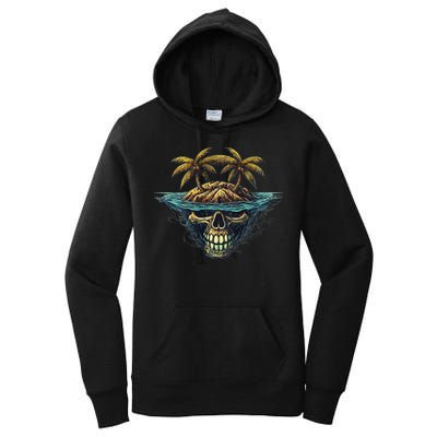 Cool Island Palm Trees Skull Beach Pirate Nautical Women's Pullover Hoodie