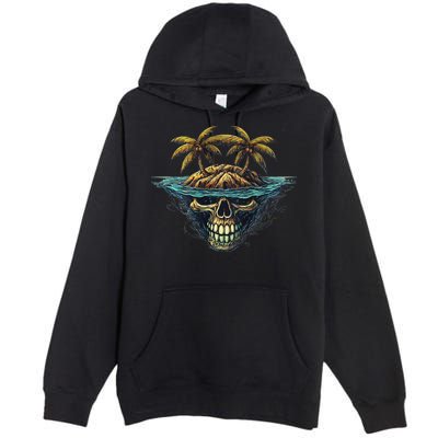 Cool Island Palm Trees Skull Beach Pirate Nautical Premium Pullover Hoodie