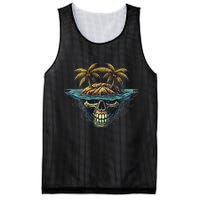 Cool Island Palm Trees Skull Beach Pirate Nautical Mesh Reversible Basketball Jersey Tank