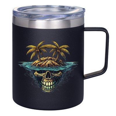 Cool Island Palm Trees Skull Beach Pirate Nautical 12oz Stainless Steel Coffee Mug
