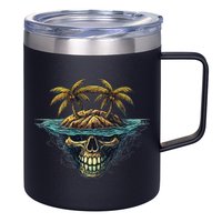 Cool Island Palm Trees Skull Beach Pirate Nautical 12oz Stainless Steel Coffee Mug
