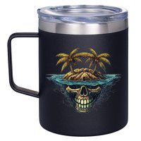 Cool Island Palm Trees Skull Beach Pirate Nautical 12oz Stainless Steel Coffee Mug