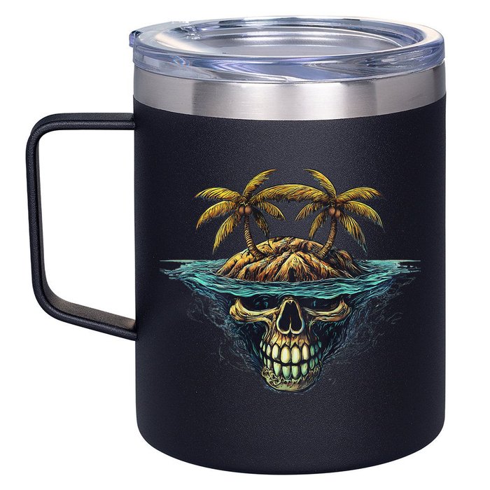 Cool Island Palm Trees Skull Beach Pirate Nautical 12oz Stainless Steel Coffee Mug