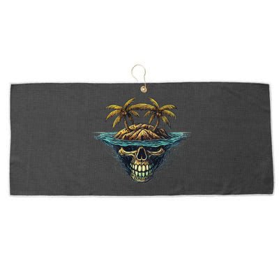 Cool Island Palm Trees Skull Beach Pirate Nautical Large Microfiber Waffle Golf Towel