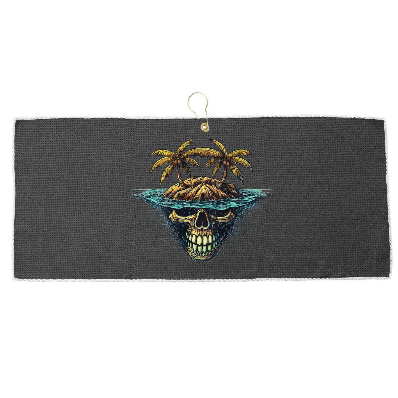 Cool Island Palm Trees Skull Beach Pirate Nautical Large Microfiber Waffle Golf Towel