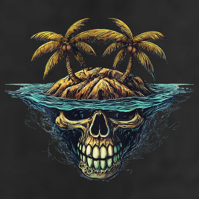 Cool Island Palm Trees Skull Beach Pirate Nautical Large Microfiber Waffle Golf Towel