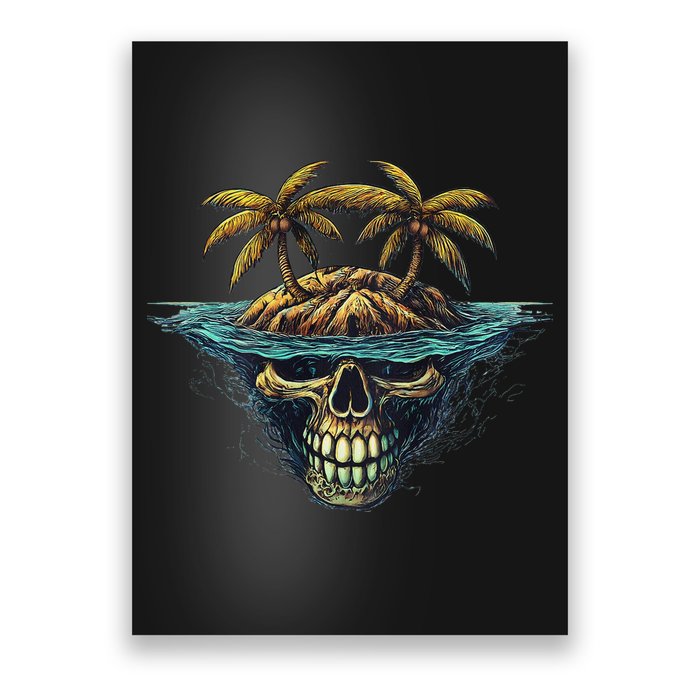 Cool Island Palm Trees Skull Beach Pirate Nautical Poster