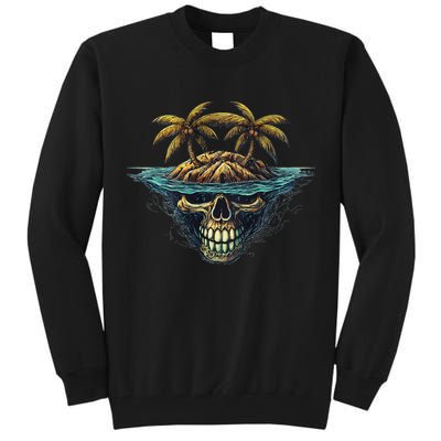 Cool Island Palm Trees Skull Beach Pirate Nautical Tall Sweatshirt