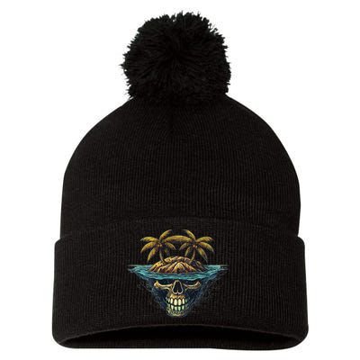 Cool Island Palm Trees Skull Beach Pirate Nautical Pom Pom 12in Knit Beanie
