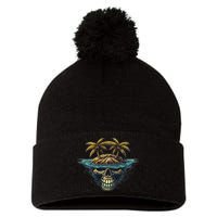 Cool Island Palm Trees Skull Beach Pirate Nautical Pom Pom 12in Knit Beanie