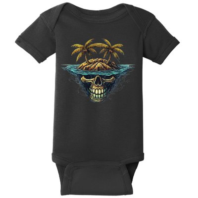 Cool Island Palm Trees Skull Beach Pirate Nautical Baby Bodysuit