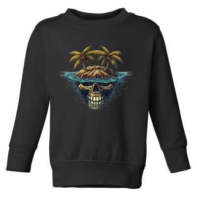 Cool Island Palm Trees Skull Beach Pirate Nautical Toddler Sweatshirt