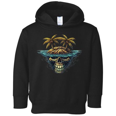 Cool Island Palm Trees Skull Beach Pirate Nautical Toddler Hoodie
