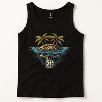 Cool Island Palm Trees Skull Beach Pirate Nautical Tank Top