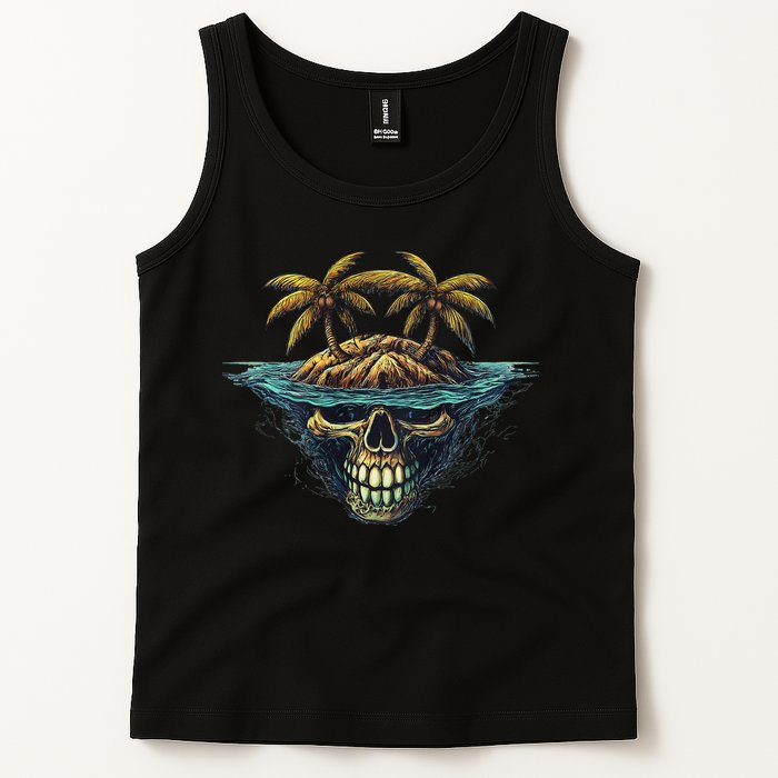 Cool Island Palm Trees Skull Beach Pirate Nautical Tank Top