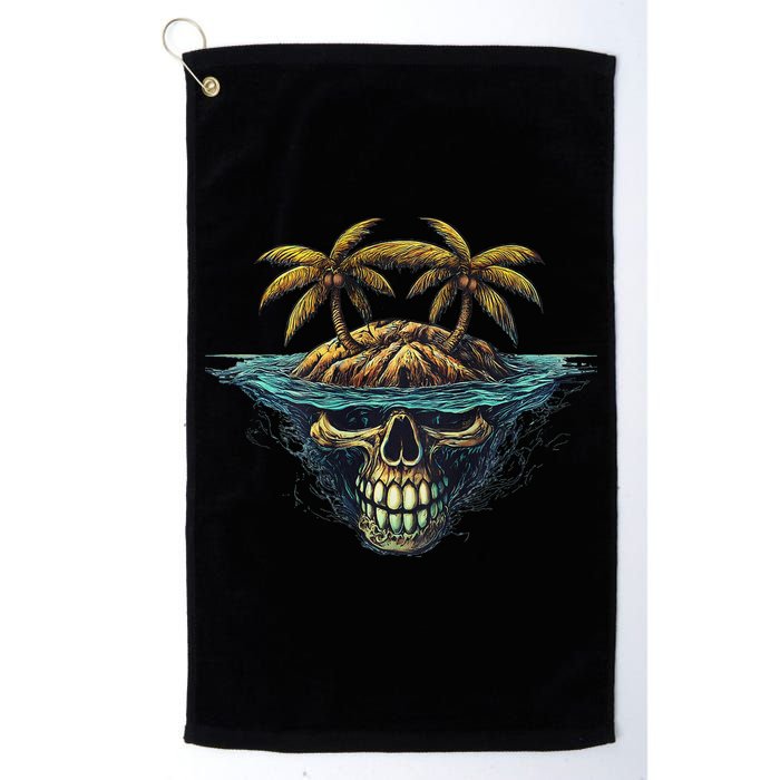 Cool Island Palm Trees Skull Beach Pirate Nautical Golf Towel