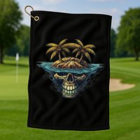 Cool Island Palm Trees Skull Beach Pirate Nautical Golf Towel