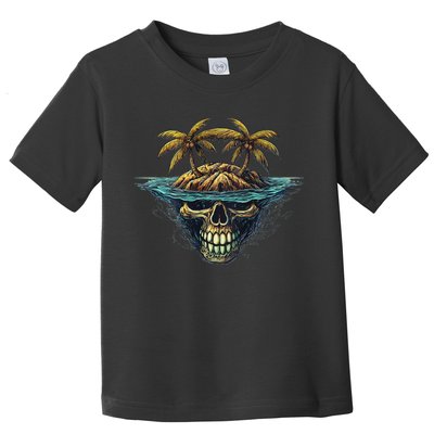 Cool Island Palm Trees Skull Beach Pirate Nautical Toddler T-Shirt