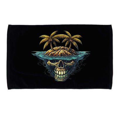 Cool Island Palm Trees Skull Beach Pirate Nautical Microfiber Hand Towel
