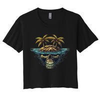 Cool Island Palm Trees Skull Beach Pirate Nautical Crop Top