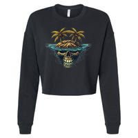 Cool Island Palm Trees Skull Beach Pirate Nautical Cropped Pullover Crew