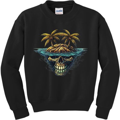Cool Island Palm Trees Skull Beach Pirate Nautical Kids Sweatshirt