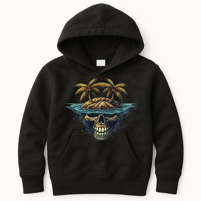 Cool Island Palm Trees Skull Beach Pirate Nautical Kids Hoodie