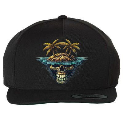 Cool Island Palm Trees Skull Beach Pirate Nautical Wool Snapback Cap