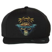 Cool Island Palm Trees Skull Beach Pirate Nautical Wool Snapback Cap