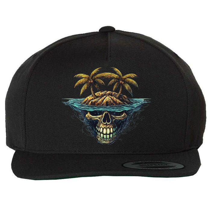 Cool Island Palm Trees Skull Beach Pirate Nautical Wool Snapback Cap