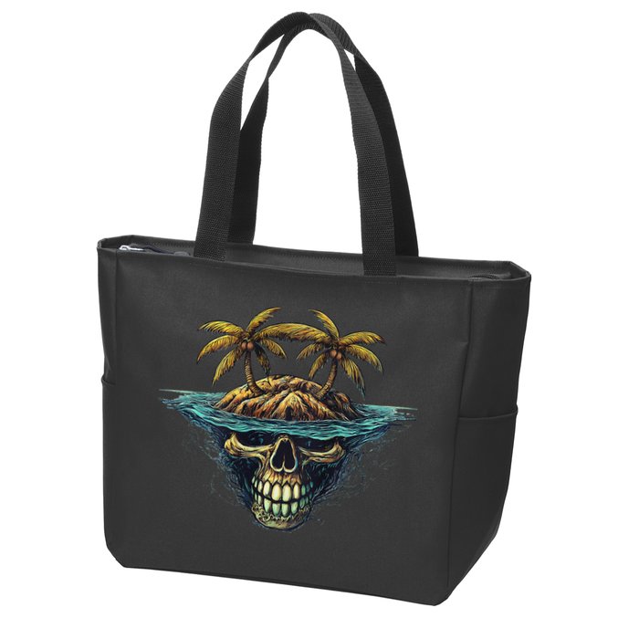 Cool Island Palm Trees Skull Beach Pirate Nautical Zip Tote Bag
