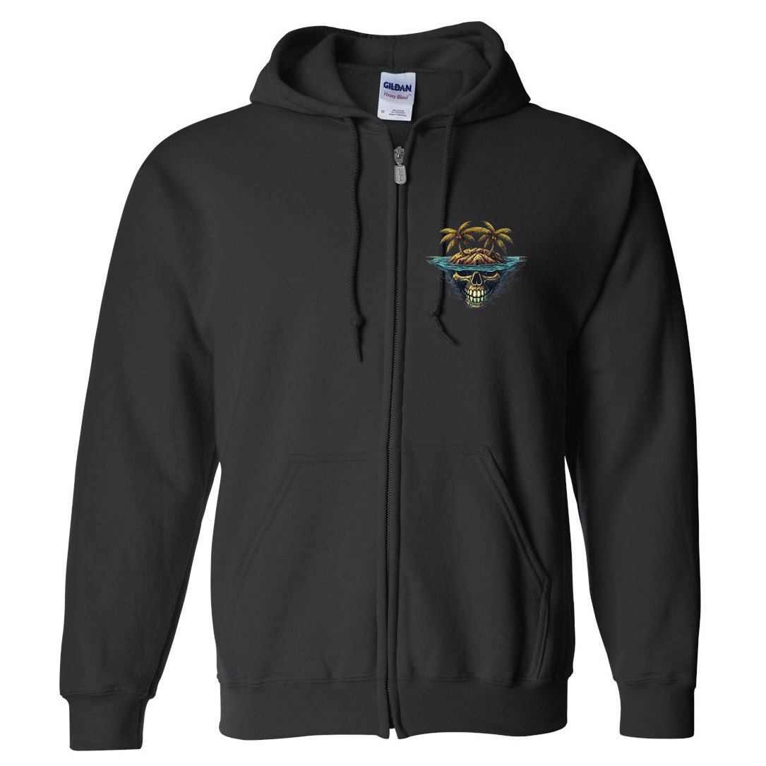Cool Island Palm Trees Skull Beach Pirate Nautical Full Zip Hoodie