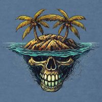Cool Island Palm Trees Skull Beach Pirate Nautical Garment-Dyed Sweatshirt