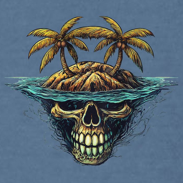 Cool Island Palm Trees Skull Beach Pirate Nautical Garment-Dyed Sweatshirt